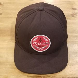 Volcom Hat Cap Snapback Black Red Round Circle Logo One Size Adjustable